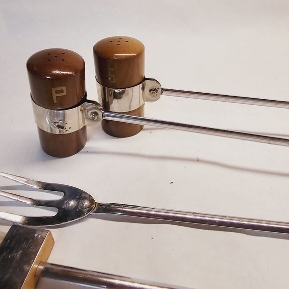 Vintage Mid Century BBQ Utensil Set MCM Grill Salt Pepper Spatula Fork Japan - Picture 11 of 11
